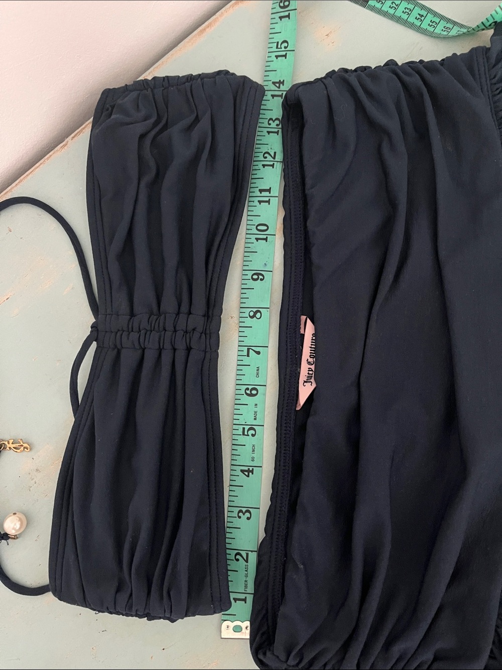 Juicy Couture Navy Ruffle Bandeau Bikini Small/Medium - Picture 3 of 15